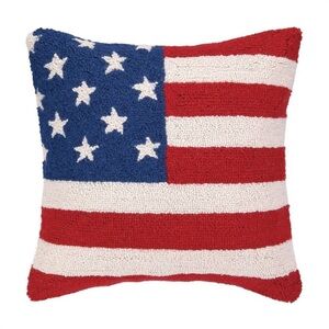 NEW PEKING HANDICRAFT usa american flag hook pillow in red, white and blue